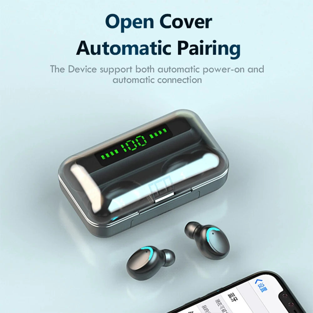 TWS F9 V5.0 Bluetooth Earphones - Waterproof, Noise Cancelling, Mini Touch Control