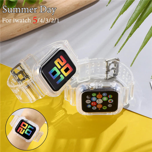 Transparent Silicone Sport Strap for Apple Watch Series 1-6, Iwatch 4-5, 38mm-44mm